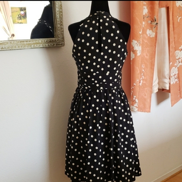 Zara Black Halter Style Pin Up Polka Dot Dress Size Medium - Picture 4 of 11